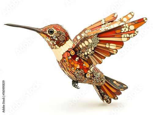 Mosaic Hummingbird in Flight: A Warm, Intricate Artwork photo