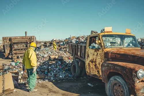 In the Bustling Waste Treatment Facility, Workers in Yellow Safety Vests

 photo