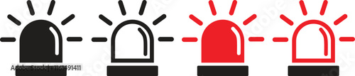 Set of siren icons. Emergency flashers siren icon. Set of red and black emergency siren icons in flat style. Vector illustration.

