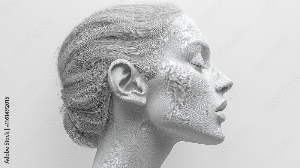 Fototapeta premium Artistic Representation of Human Anatomy with Detailed Ear Structure and Facial Profile in Minimalist Style
