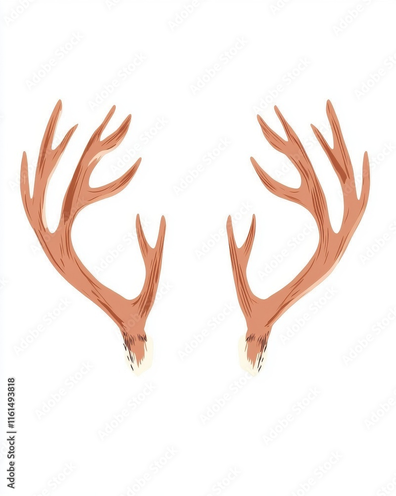 Illustration of a pair of deer antlers, showcasing intricate details and a natural brown color palette. Illustration of a pair of deer antlers, showcasing intricate details and a natural brown color palette.