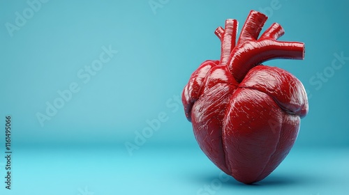 Realistic 3D Heart Model on Blue Background for Medical Illustrations and Educational Purposes