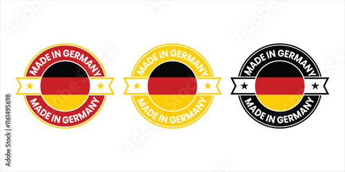 Circular Made in Germany badge with bold national colors. Ideal for authentic German product branding, packaging, and promoting quality craftsmanship.