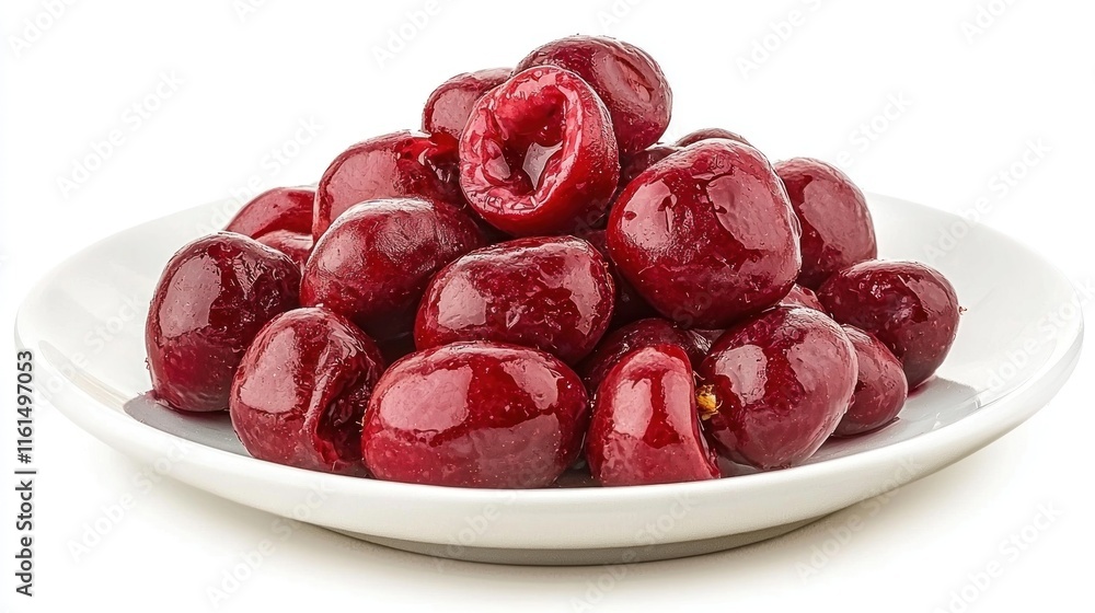 A plate of shiny, red cherries arranged attractively. A plate of shiny, red cherries arranged attractively.