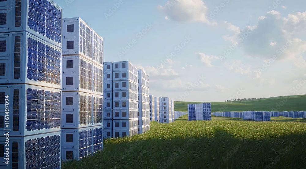 In_the_photo_there_is_an_outdoor_scene_with_rows_of_solar In_the_photo_there_is_an_outdoor_scene_with_rows_of_solar