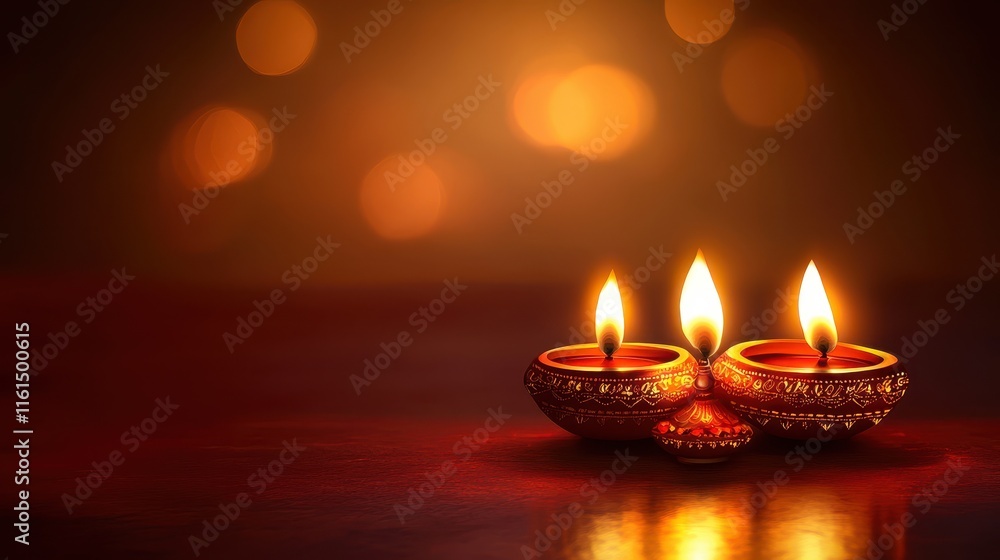 Happy Deepawali Festival Banner with Illuminated Oil Lamps Happy Deepawali Festival Banner with Illuminated Oil Lamps