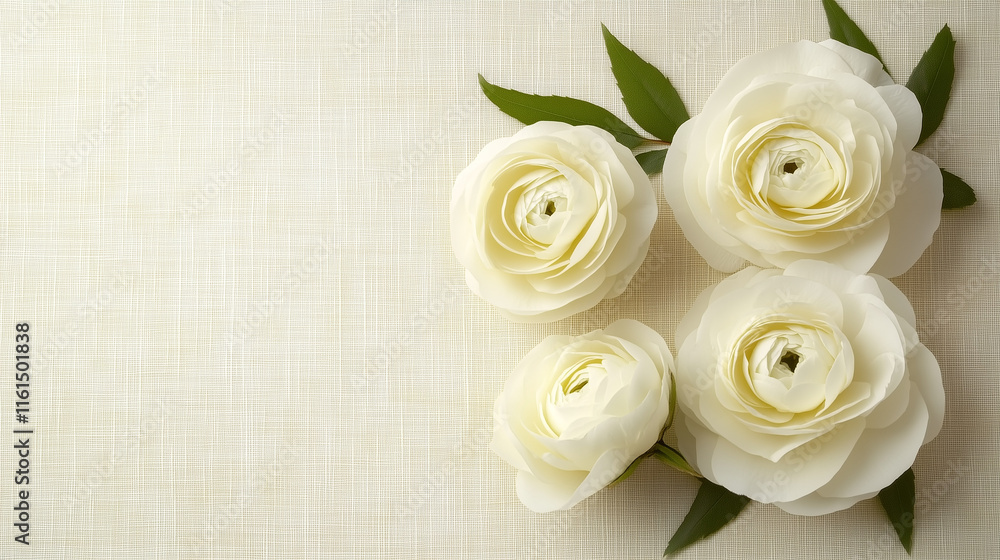 Elegant white roses arranged on soft background, beauty and renewal