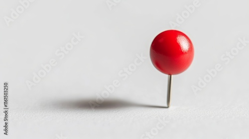 Red puah pin, copy space, and a close-up push pin isolated on a white background