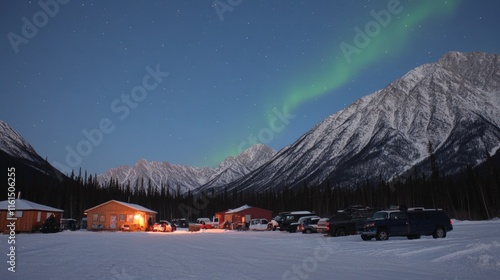 Northern Lights, night sky, waves, bands of light dancing, spinning, fluid, p...