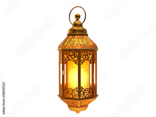 Gold metallic gold ramadan lantern isolated on transparent background. photo