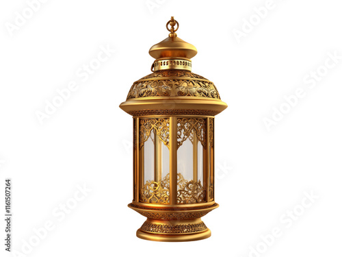 Gold metallic gold ramadan lantern isolated on transparent background.