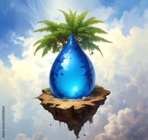 Illustration of environemnt protection with earth illustrated in water drop. photo