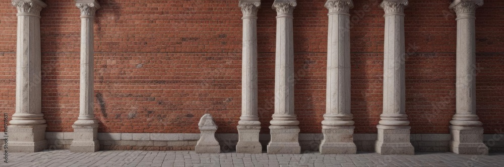 Obraz premium Classic red brick wall with ornate details and stone columns, design, stone