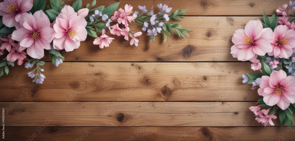 Delicate watercolor blooms on a rustic wooden background, natural texture, flowers Delicate watercolor blooms on a rustic wooden background, natural texture, flowers