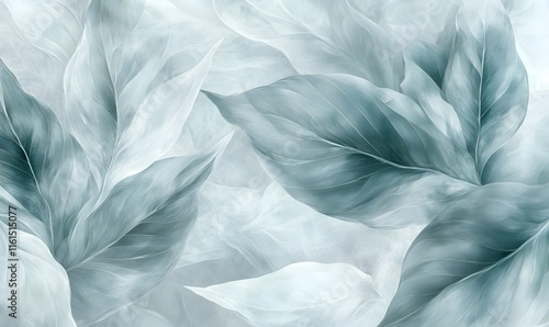 Wallpaper Mural Teal and white textured leaves background. Torontodigital.ca