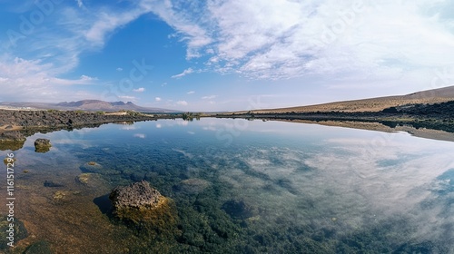 Panoramic view of El Lago Verde in El Golfo, Lanzarote