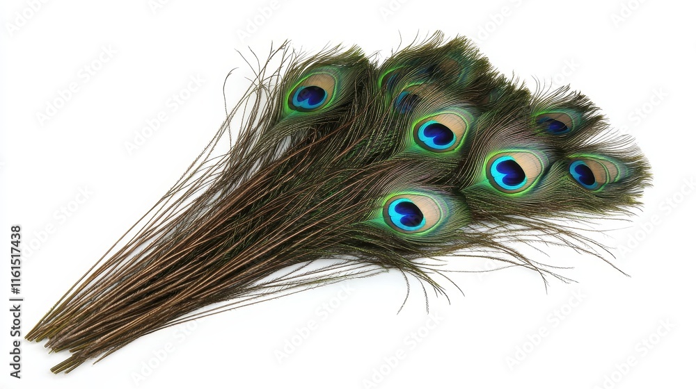 Obraz premium Peacock feathers on a white backdrop