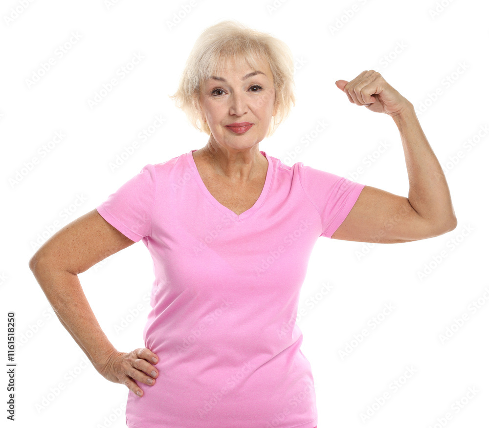 Fototapeta premium Senior woman exercising on white background. Healthy lifestyle