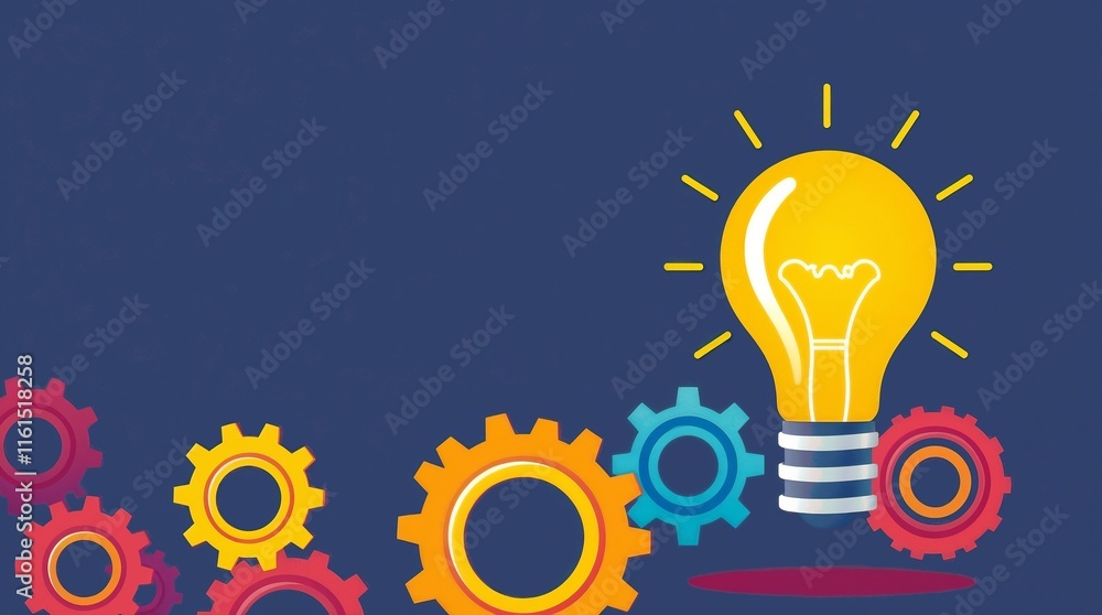 An illustration of a lightbulb surrounded by gears, representing the innovation and ideation process inherent in business development