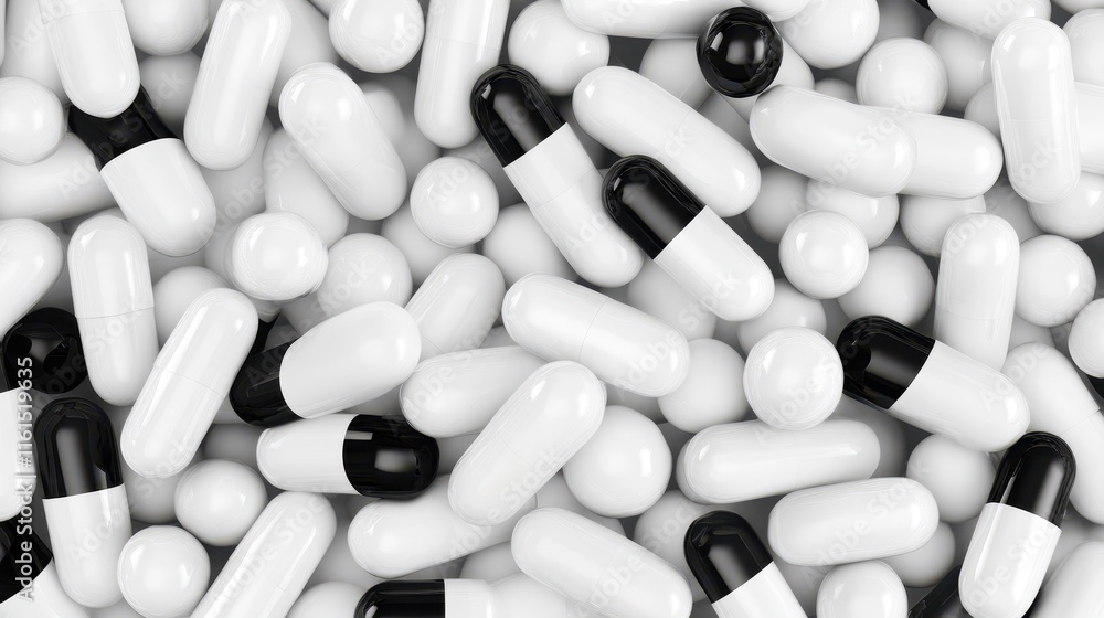 Seamless pattern of capsules filled with white spheres Seamless pattern of capsules filled with white spheres