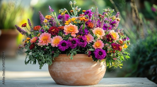 Wallpaper Mural Vibrant flower arrangement in terracotta pot outdoors. Torontodigital.ca