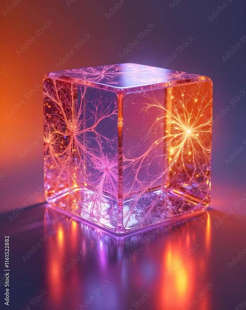 Glowing Crystal Cube in Dark Ambiance Glowing Crystal Cube in Dark Ambiance