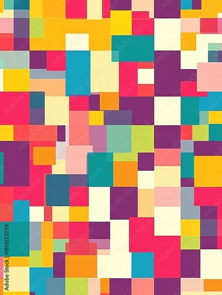Colorful pixel art inspired seamless pattern with vibrant shapes arranged in a playful layout. Generative AI Colorful pixel art inspired seamless pattern with vibrant shapes arranged in a playful layout. Generative AI
