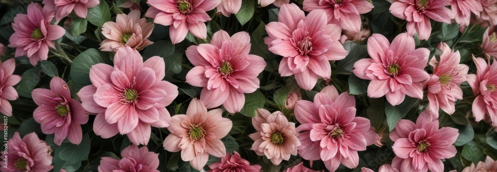Floral arrangement with repeating flowers in various shades of pink and green, vibrant, ornamental Floral arrangement with repeating flowers in various shades of pink and green, vibrant, ornamental