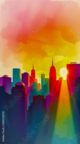 Beautiful Ink Brush View Of The CIty