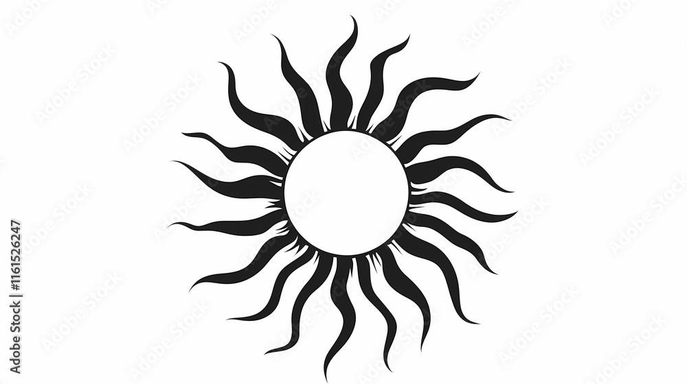 Sunny sun black icon isolated on white. Solarian. Illustration Sunny sun black icon isolated on white. Solarian. Illustration