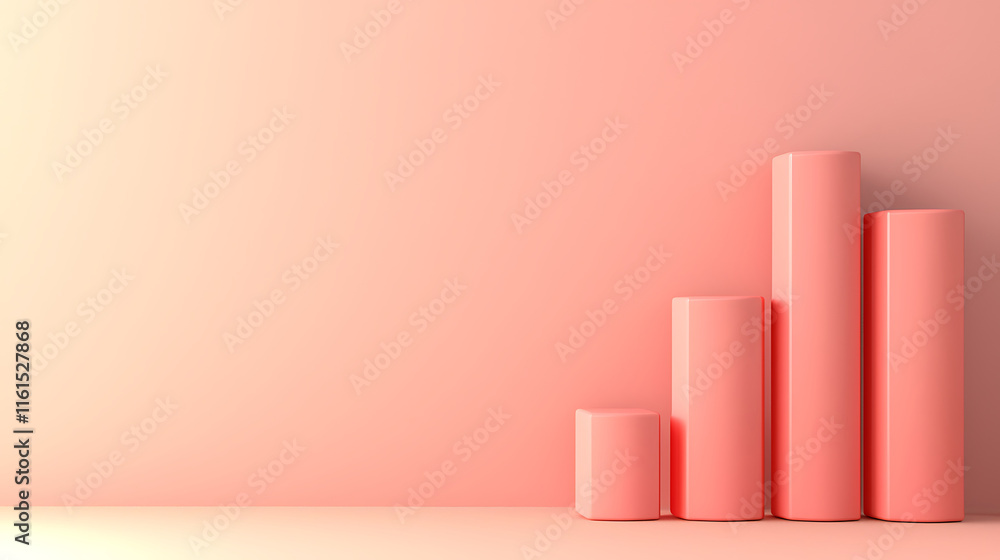 3D bar chart in soft pink tones representing market performance growth