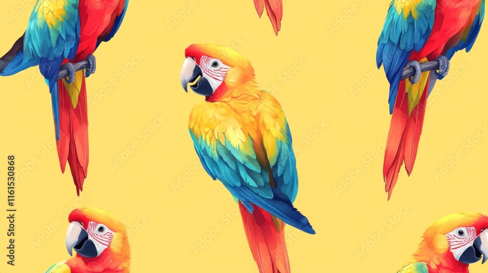 Obraz premium Colorful macaw parrots seamless pattern. (1)