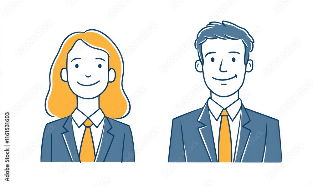 Two business people, one woman, one man, smiling. Two business people, one woman, one man, smiling.