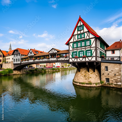 The colorful famous Biertor with the bridge across river Regen in Cham, Bavaria. photo