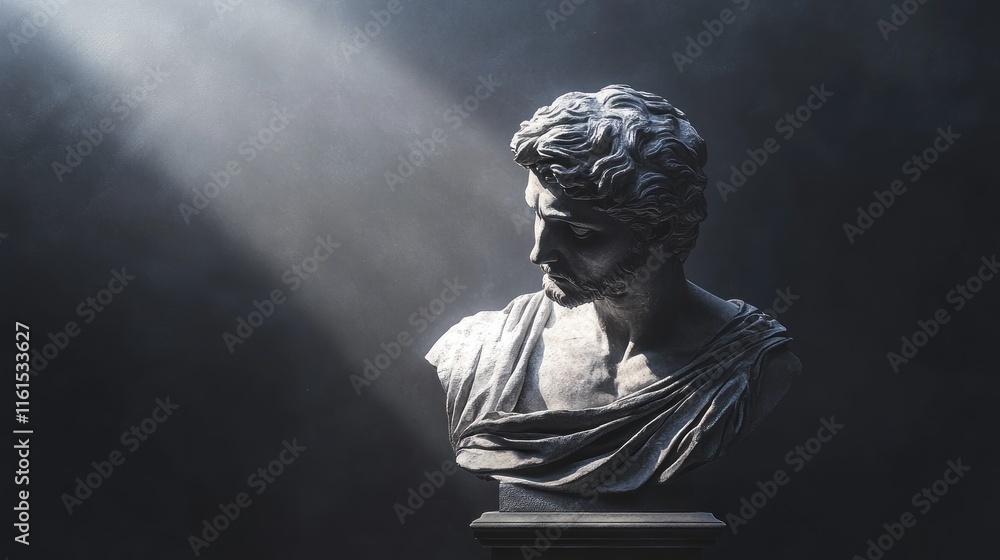 Obraz premium Dramatic bust sculpture in dim light.