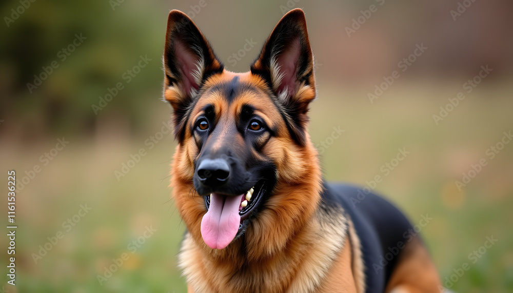 Beautiful German Shepherd dog with chepra coloring carefully looks forward Beautiful German Shepherd dog with chepra coloring carefully looks forward