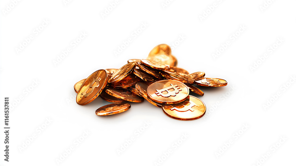 pile of shiny Bitcoin tokens reflecting light, symbolizing digital currency pile of shiny Bitcoin tokens reflecting light, symbolizing digital currency
