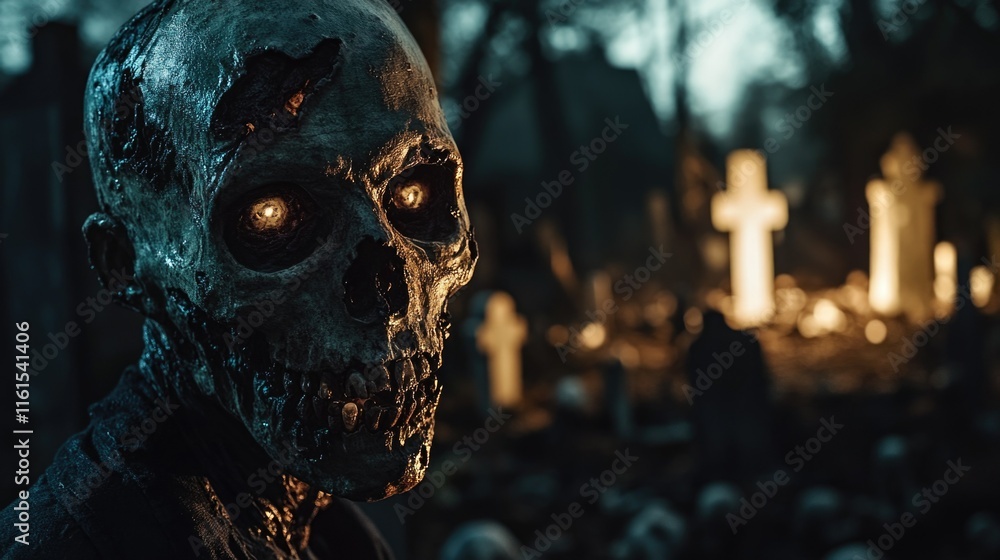 Horrific Skeleton Character at Cemetery Horrific Skeleton Character at Cemetery