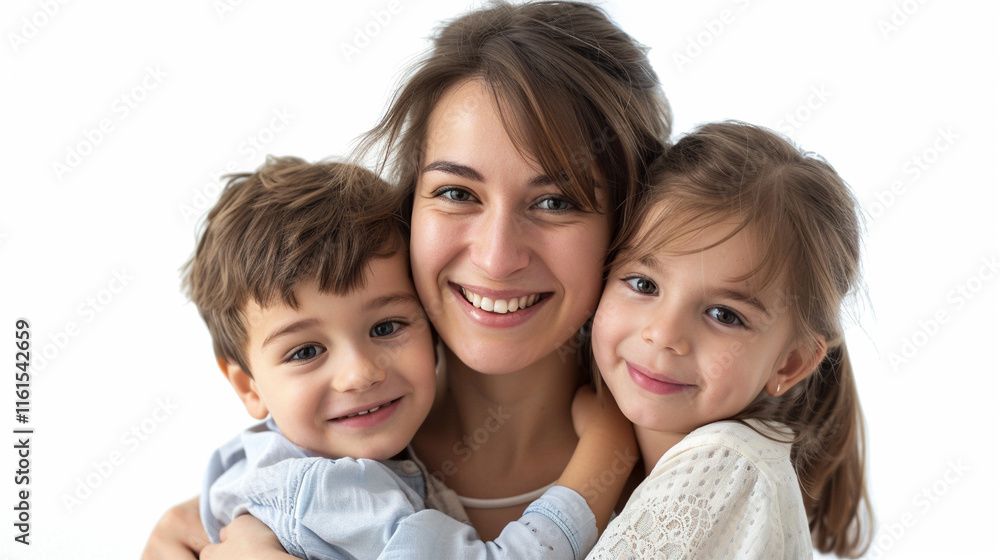 A woman who is patient with her children. on an isolated white background, object focused, png, stock image, hd quality A woman who is patient with her children. on an isolated white background, object focused, png, stock image, hd quality