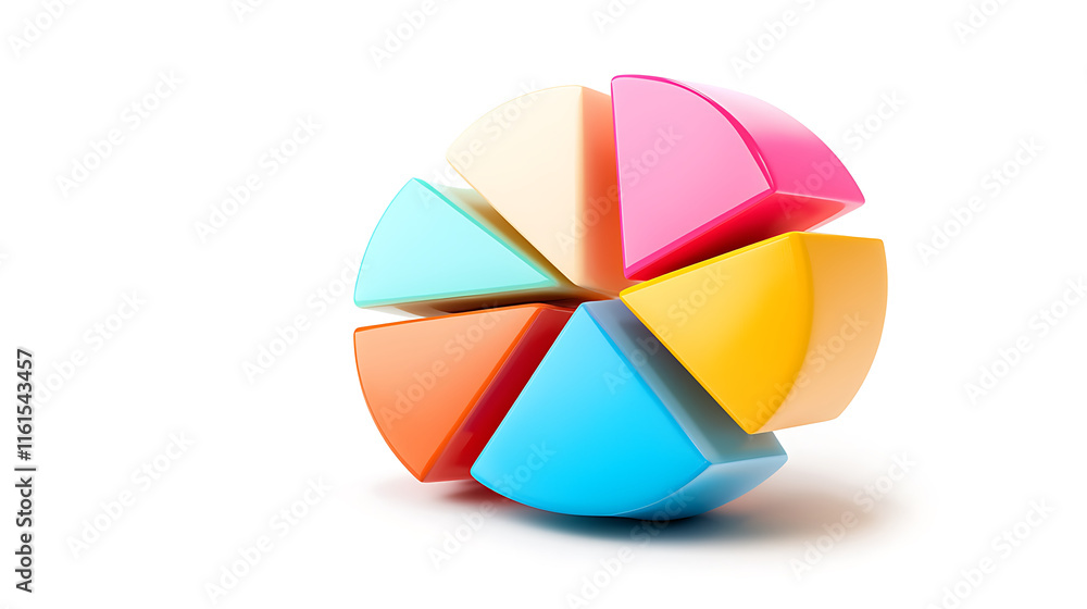Fototapeta premium Colorful pie chart segments arranged in 3D style, representing data visualization and analysis