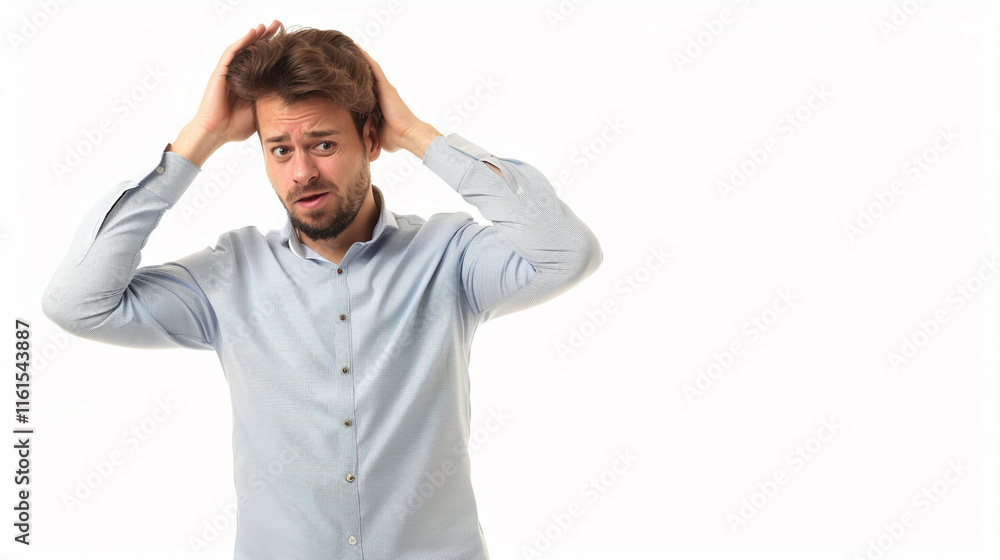 An employee who is embarrassed by a mistake. on an isolated white background, object focused, png, stock image, hd quality An employee who is embarrassed by a mistake. on an isolated white background, object focused, png, stock image, hd quality