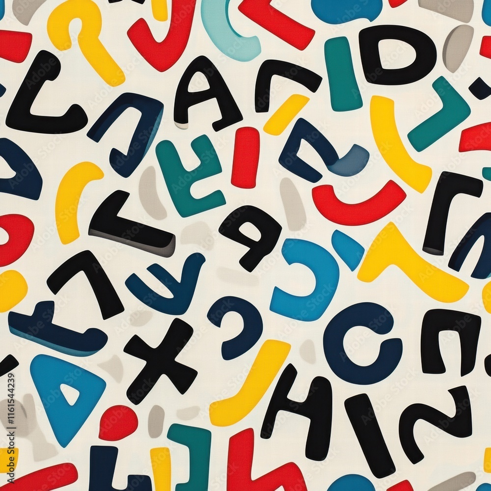 Playful pattern featuring colorful stylized alphabet letters on a light background. Generative AI