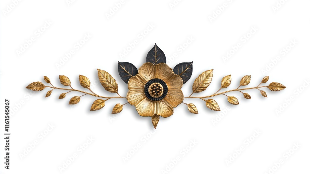 Obraz premium Golden Vintage Floral Stucco on White Background - Ornamental Isolated Design