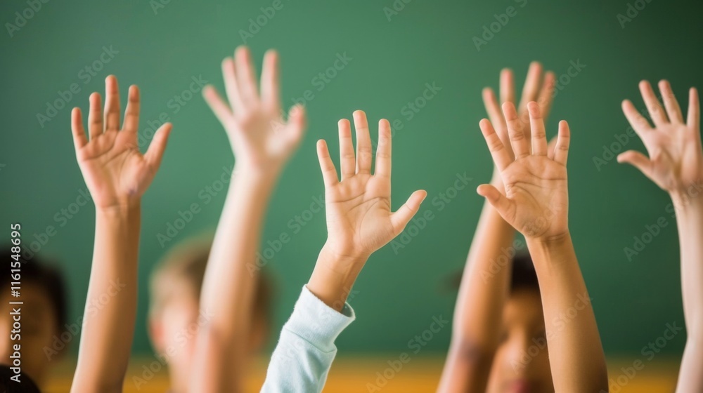 Students raising hands in classroom for participation and engagement-focused educational concepts.
Students raising hands in classroom for participation and engagement-focused educational concepts.