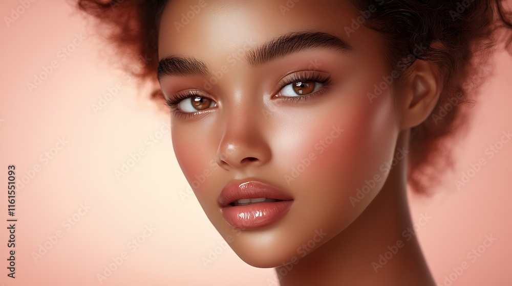 Fototapeta premium Stunning beauty portrait of young woman with flawless skin and soft curly hair : Generative AI