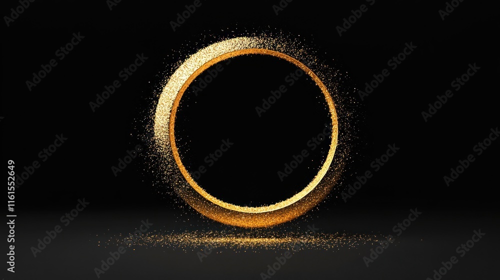Shimmering Gold Circle on Black Background - Empty and Glittering Shimmering Gold Circle on Black Background - Empty and Glittering