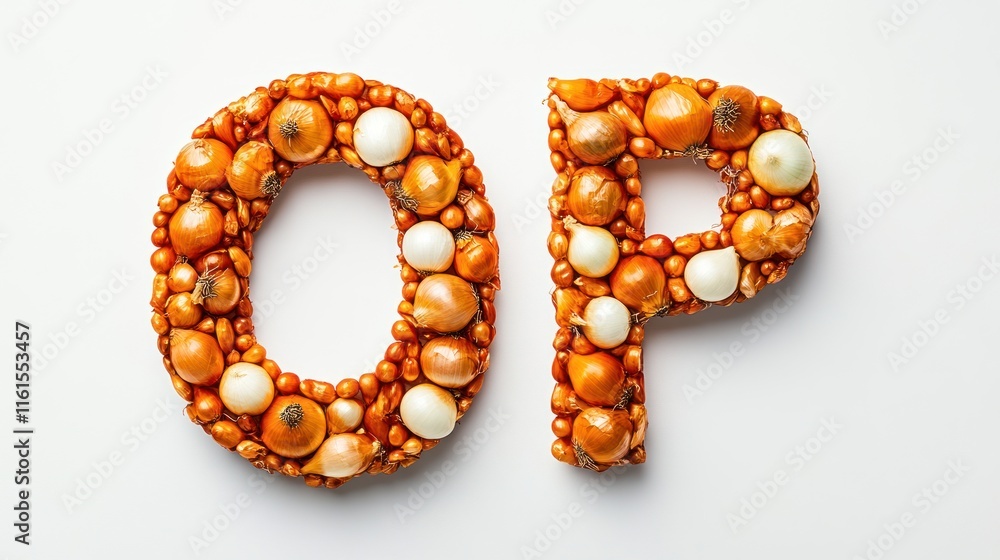 Onion and Pumpkin Alphabet Letters O and P from Fruits and Vegetables on White Background Onion and Pumpkin Alphabet Letters O and P from Fruits and Vegetables on White Background