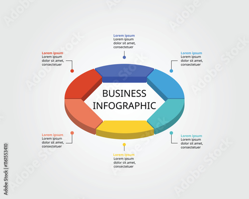 Hexagon isometric shape template for business infographic for presentation for 6 element