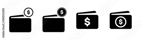 Set of wallet with coin dollar icon. Wallet vector icon. Electronic wallet line icon. cash, electronic money, currency, business, investments, online banking, cryptocurrency.