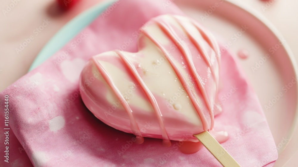 custom made wallpaper toronto digitalDelicious Pink Heart-Shaped Ice Pop on a Pink Napkin, Sweet Valentine's Day Treat